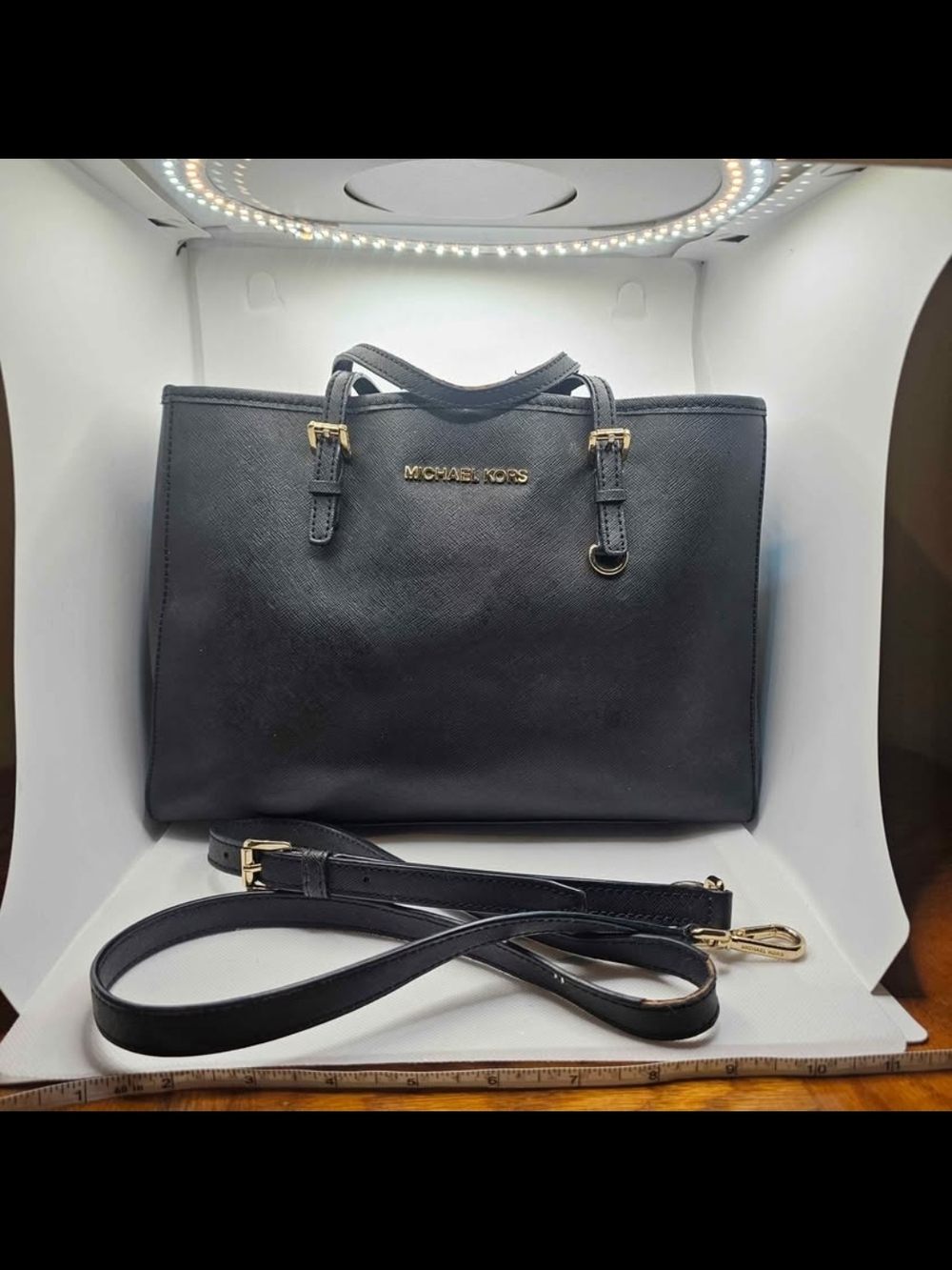 Michael Kors Black Leather Tote with Removable Strap
